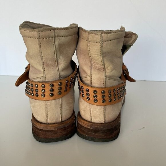 FELMINI Ankle Boots Nobuck Leather Buckle Studded Strap Pull-On Casual Tan 7 - Picture 4 of 11